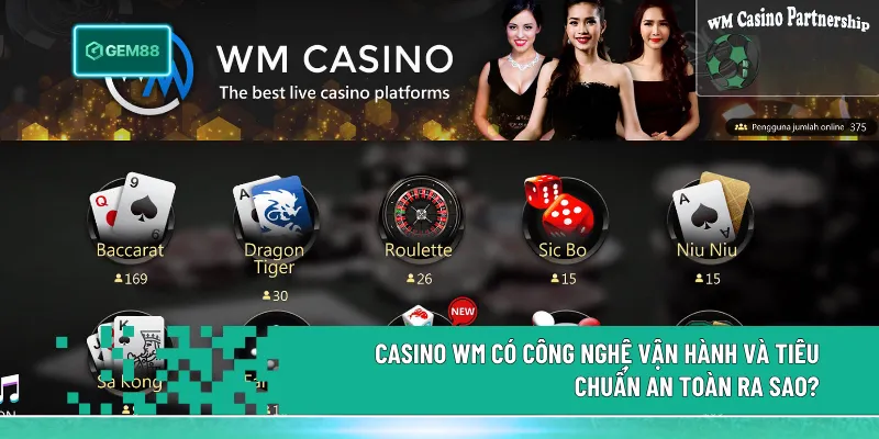 Casino WM – Sảnh Cược Đa Bàn Hiện Đại Tại Gem88 1 Casino WM vận hành với công nghệ RFID, đường truyền độ trễ thấp và hệ thống xác thực trực tiếp