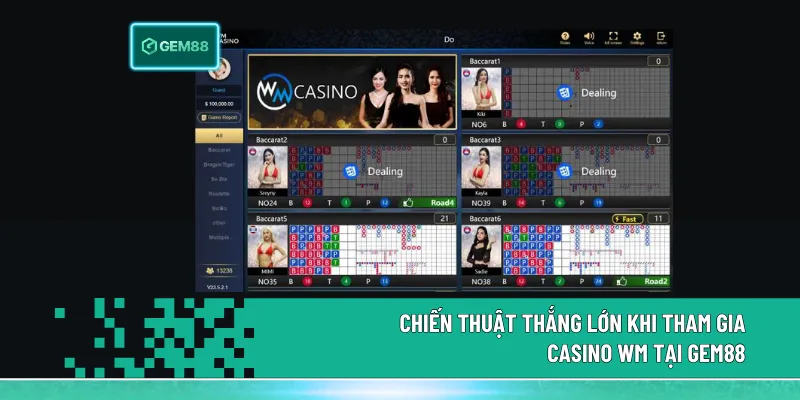 Casino WM – Sảnh Cược Đa Bàn Hiện Đại Tại Gem88 3 Chiến thuật chơi Casino WM tập trung vào bảo hiểm Baccarat, đa bàn săn cầu và phân tích lịch sử để nâng cao hiệu quả đặt cược.